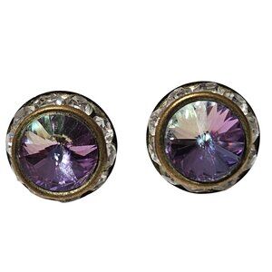 Vintage Elegant Crystal Stud Earrings Purple Stones Retro Fashion Jewelry Women